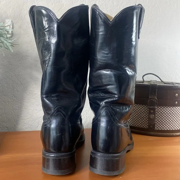 Mens ACME Black Leather Cowboy Work Boots Oil Resistant 10.5 - Picture 6 of 10